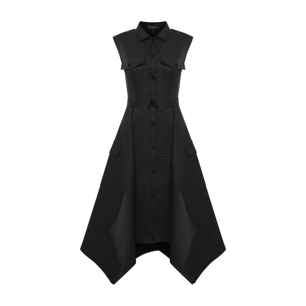 BCBGMAXAZRIA Scarf Hem Taffeta Twill Midi Dress in Black S - Picture 8 of 8